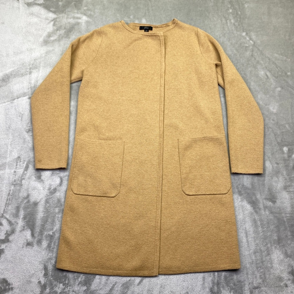 J Crew Juliette collarless sweater blazer Cardigan Tan XS Merino Wool Blend